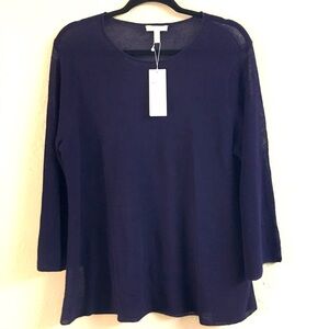 Eileen Fisher Organic Linen Crepe Knit Sweater Large Blue NEW Lagenlook Minimal